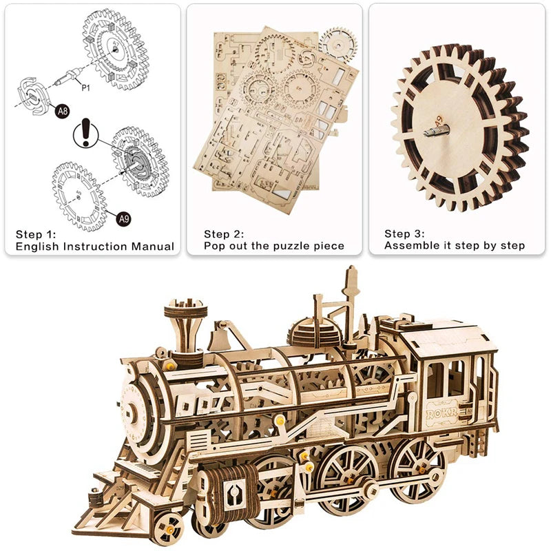 Robotime 4 Kinds DIY Laser Cutting 3D Mechanical Model Wooden Model Building Block Kits Assembly Toy Gift for Children Adult