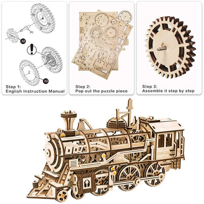 Robotime 4 Kinds DIY Laser Cutting 3D Mechanical Model Wooden Model Building Block Kits Assembly Toy Gift for Children Adult