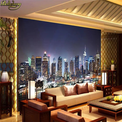 beibehang 3d papel de paede New York City large mural wallpaper roll night background scenery TV sofa bed paper of wall paper