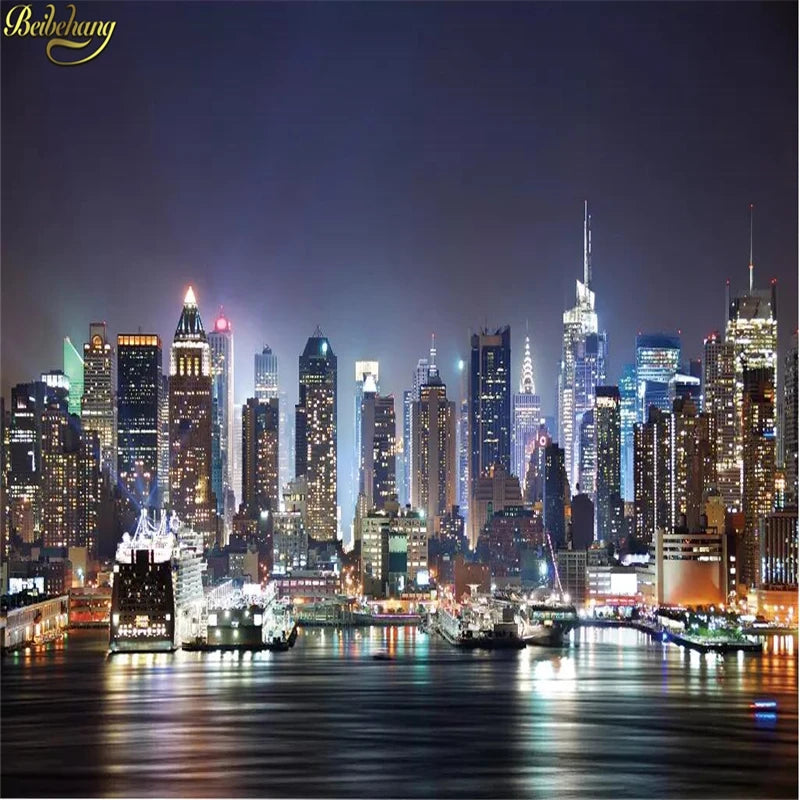 beibehang 3d papel de paede New York City large mural wallpaper roll night background scenery TV sofa bed paper of wall paper