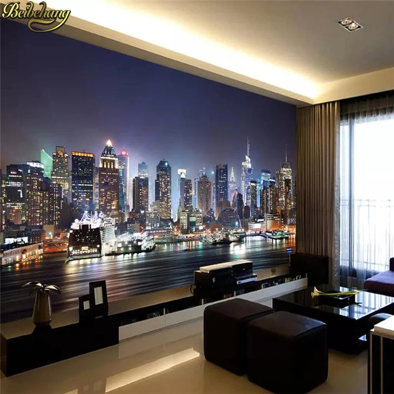 beibehang 3d papel de paede New York City large mural wallpaper roll night background scenery TV sofa bed paper of wall paper