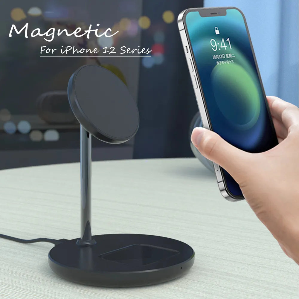 2 in 1 Magnetic Wireless Charger Stand For iPhone 13 12 Pro Max Mini Airpods Fast Charging Station Dock Mobile Phone Chargers