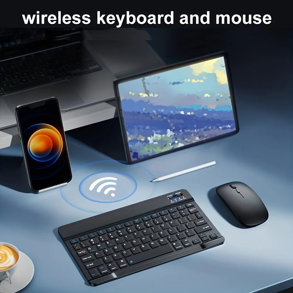 10 in Mini Wireless Keyboard and Mouse Rechargeable Slim Keyboard and mouse set For iPad Air Pro Tablet For Android IOS Windows