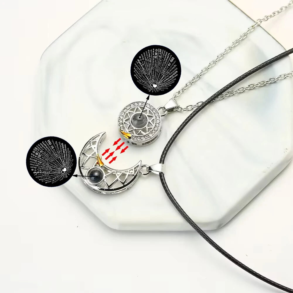 Fashion Couple Matching Necklace Sun Moon Necklaces for Lovers Gift Heart Magnetic Paired Pendant Jewelry Chain Choker 2 PCS/Set